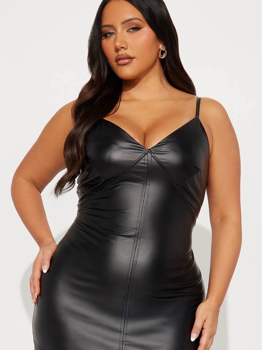 Fashion Nova Black Faux Leather Slip Midi Dress - Picture 2 of 3